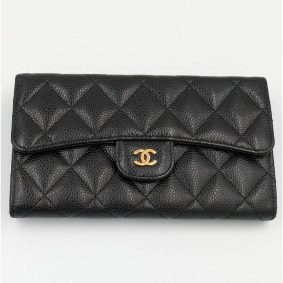 Pre-owned Chanel Caviar Quilted Large Gusset Flap Wallet Black - Picture 1 of 12